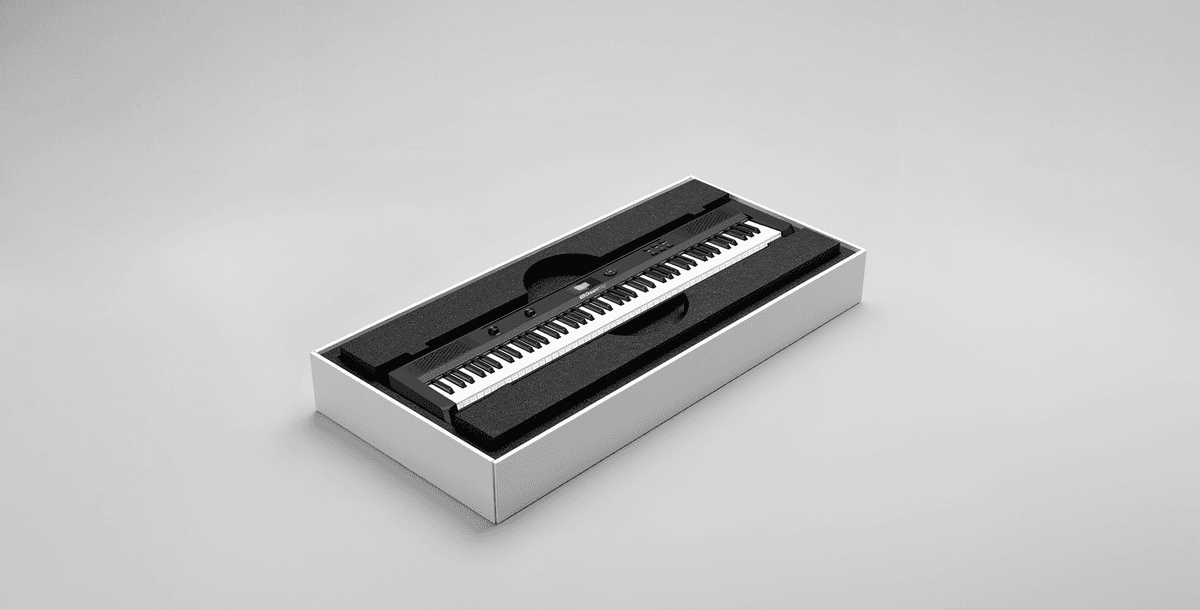 DreamPlay One digital piano in protective packaging with custom foam inserts